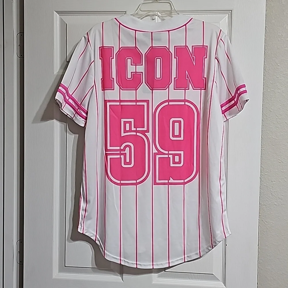"NEW" Barbie Icon 59 Pink Pinstriped Jersey Women's - Picture 2 of 2